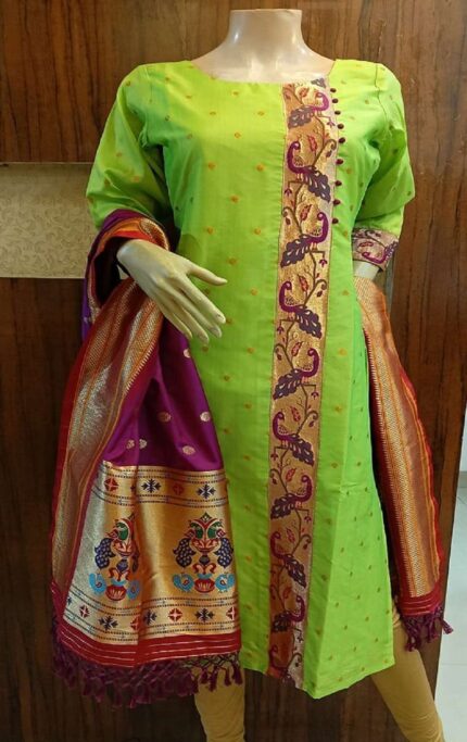 Semi silk Paithani kurties with cotton lining 8