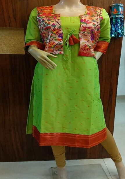 Semi silk Paithani kurties with Jacket pattern 1