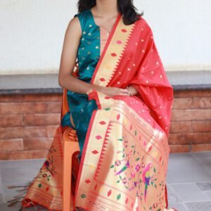 Red Semi Silk Paithani Dupatta