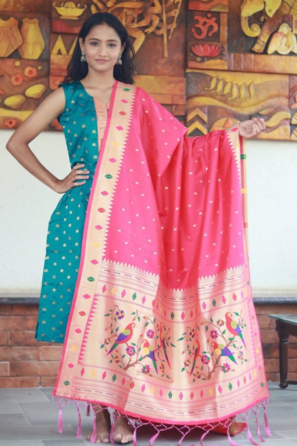 Semi Silk Paithani Dupatta in Pink