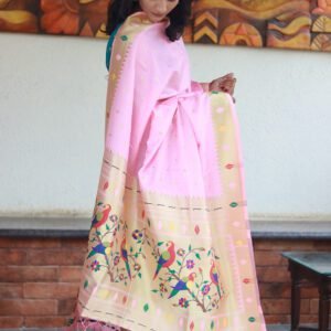 Semi Silk Paithani Dupatta in Baby Pink