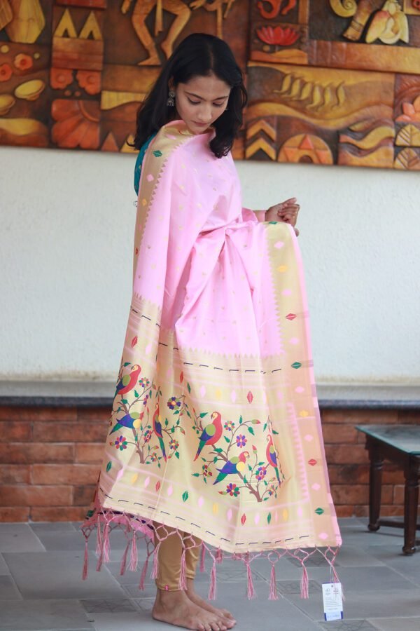 Semi Silk Paithani Dupatta in Baby Pink