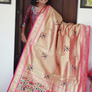Pink Cotton Silk Khun Dupatta with Peacock Embroidery