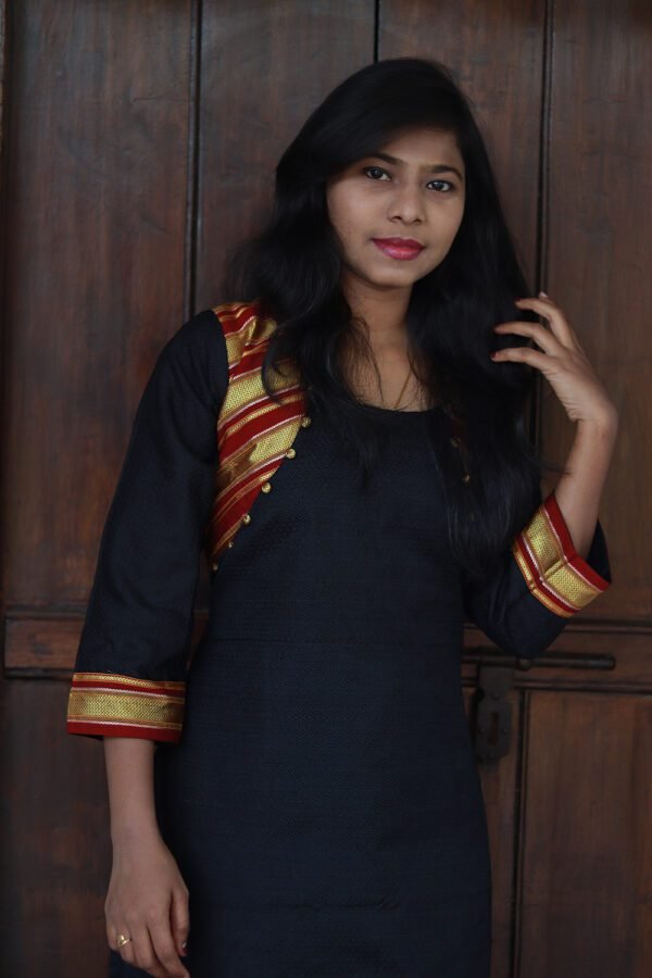 Classic Black Cotton Silk Khun Kurti with 3/4th Sleeves