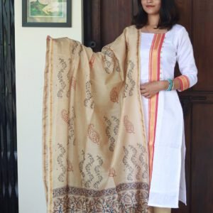 Beige Cotton Silk Chanderi Hand Block Printed Dupatta - Elegant and Stylish