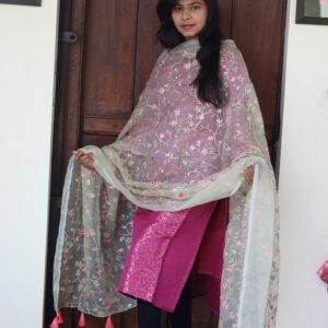 Light Pista Cotton Silk Dupatta with All-Over Embroidery