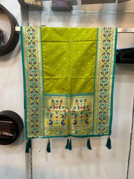 Semi silk Paithani shela with peacock border