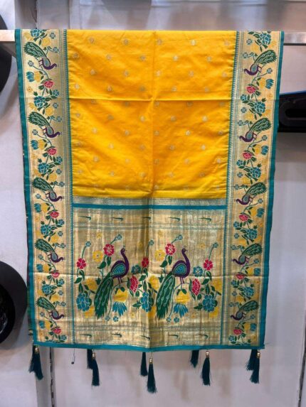 Semi silk Paithani shela with peacock border