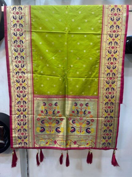 Semi silk Paithani shela with peacock borders