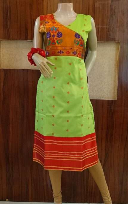 semi silk paithani kurti